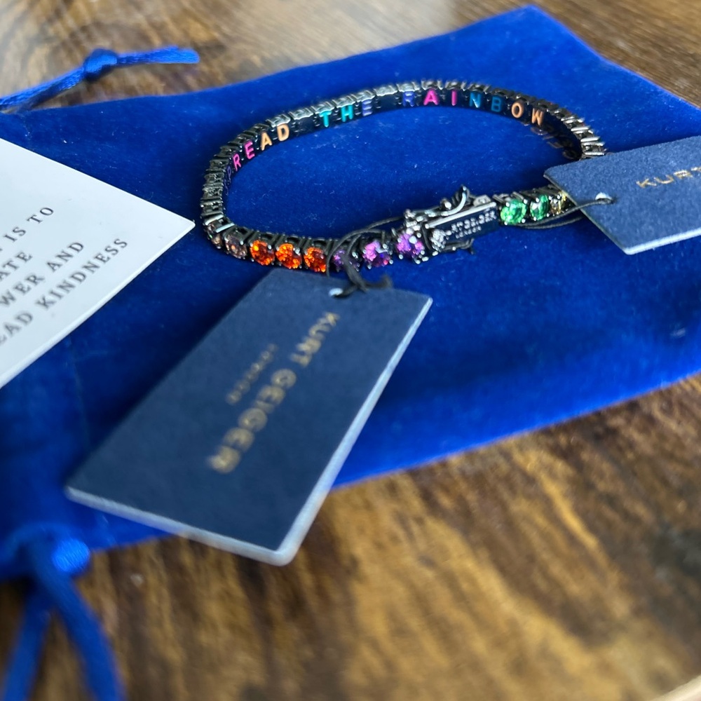 Kurt Geiger London Tennis Bracelet w/Multicolor Gemstones. Gun Metal 
7.5” 
NWT